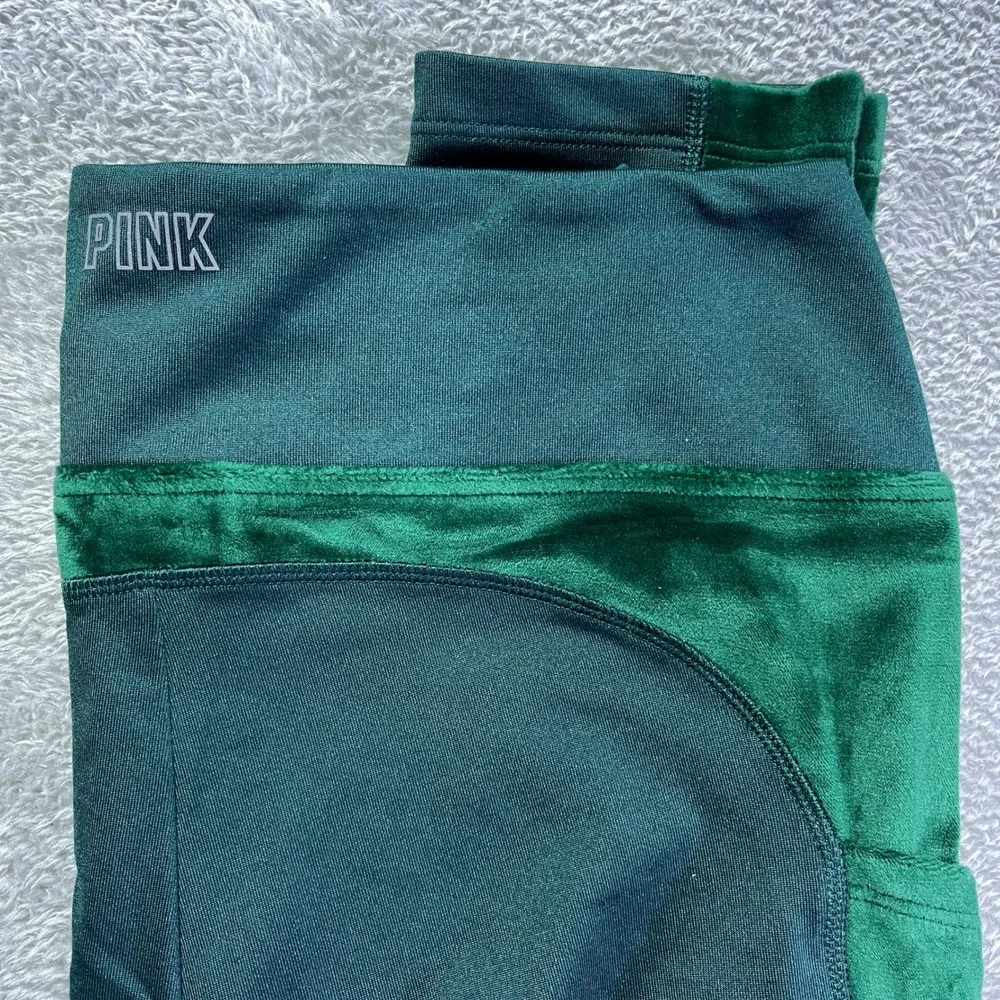 PINK Active Leggings Women's M Medium Green‎ Velvet Side Stripe Athleisure Gym